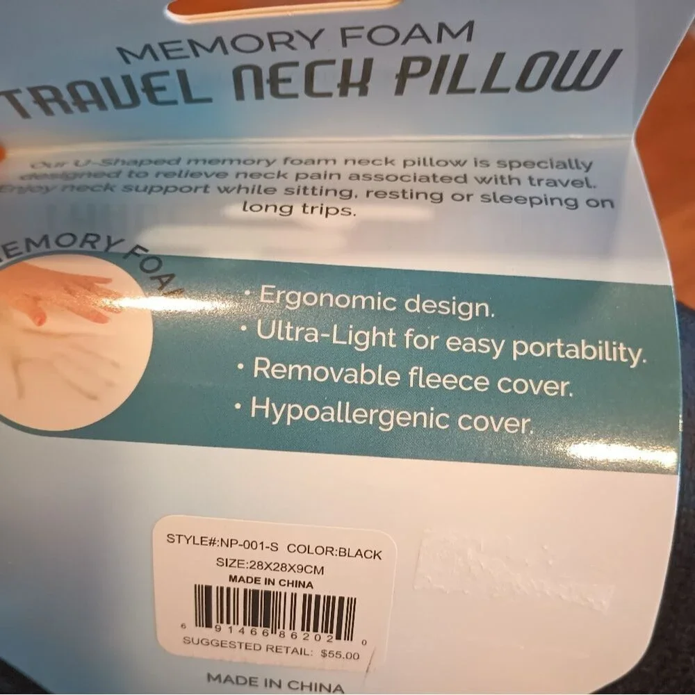 Premium Hypoallergenic Memory Foam Travel Neck Pillows NWT